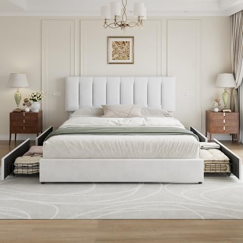 King Size Bed Frame with 4 Storage Drawers