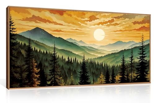 Large Boho Sunset Mountain Framed Canvas Wall Art