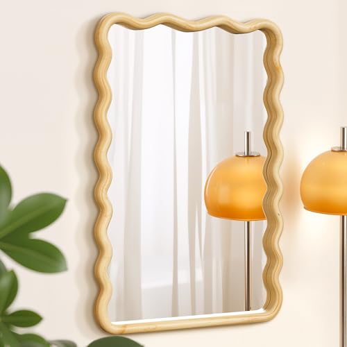Wavy Wood Bathroom Vanity Mirror