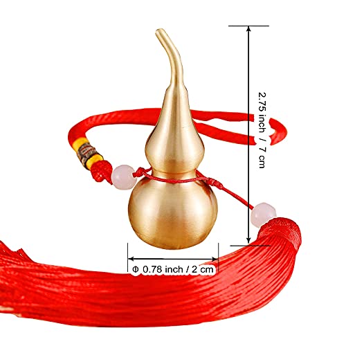 Feng Shui Brass Wu Lou Golden Gourd with Red Luck Strip Treasure Pendant for Bedroom