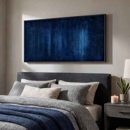 Large Framed Navy Blue Abstract Wall Art