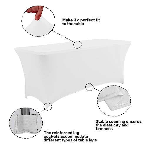 6FT Spring Table Cloth for Rectangular Spandex White Table Cover