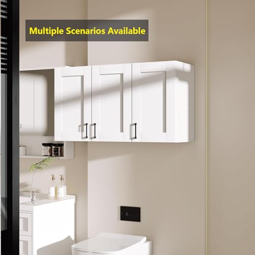 White Laundry Room Cabinets and Storage with 3 Doors and Utility Adjustable Shelf