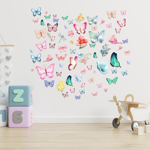Glow in The Dark Butterfly Flower Wall Decals Glowing Luminous (4 Count)