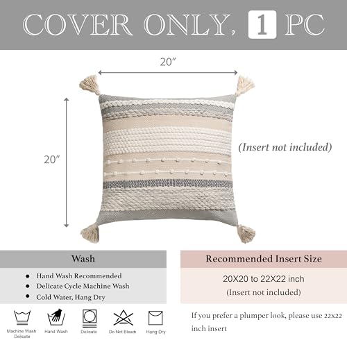 Gray Boho Throw Pillow Cover 20x20 Grey Decorative Accent Pillow for Couch Square Woven Textured Pillowcase Modern Farmhouse Pillow for Bed Bohemian Pillow Cover