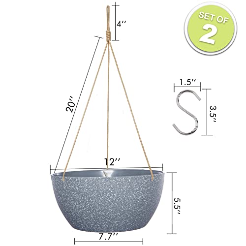 12 Inch 2 Pack Large Hanging Planters for Indoor Outdoor Plants (2 Count)