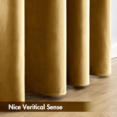 Golden Blackout Velvet Curtains Drapes 96 Inch Long 52"x96" Bedroom (2 Count)