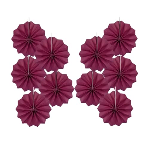 Burgundy Party Decorations Wine Red Hanging Paper Fans Bulk 8in DIY