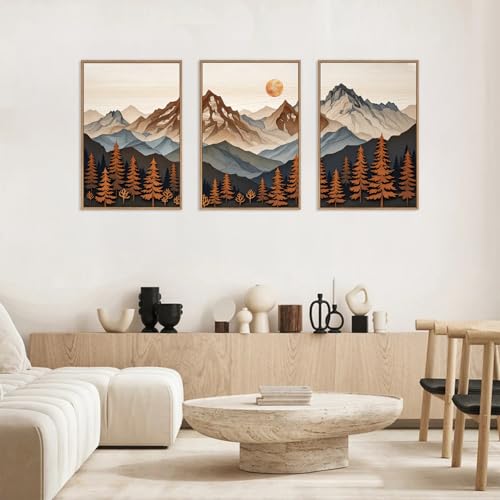 Large Boho Mountain Framed Canvas Wall Art Set