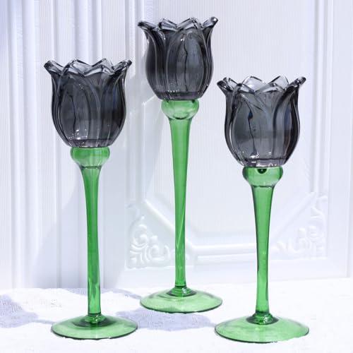 Light Black Flower Tealight Candle Holder Set of 3 Halloween Theme (3 Count)