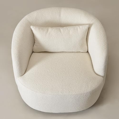 34" W Boucle Swivel Barrel Chair with Toss Pillow