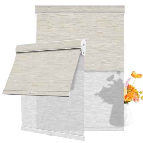 Cordless Dual Roller Shades.Maze Beige & White.40 W x 64" H