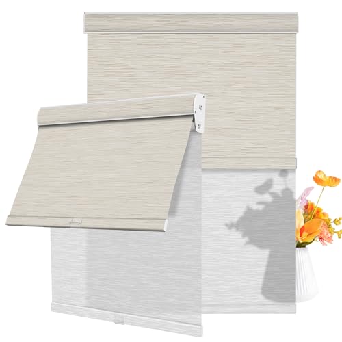 Cordless Dual Roller Shades.Maze Beige & White.60 W x 80" H