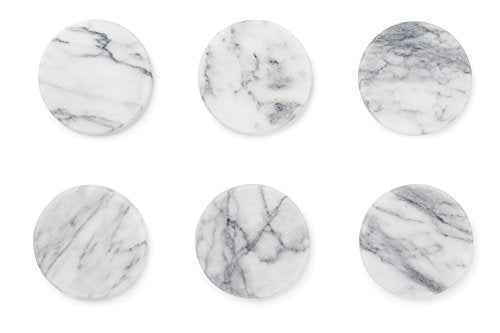 48749 Natural White Polished Marble Stone Coasters (6 Count)