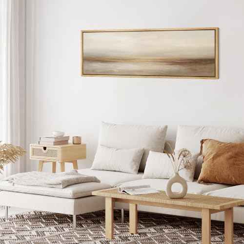 Large Framed Canvas Print Wall Art Neutral Beige Horizon Abstract Modern Landscape Illustrations Decorative Colorful for Bedroom