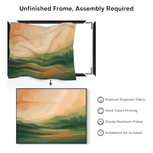 46"x60" Extra Large Framed Wall Art Serene Green Mountains Horizon Landscape Illustration for Home Living Room Bedroom Decor