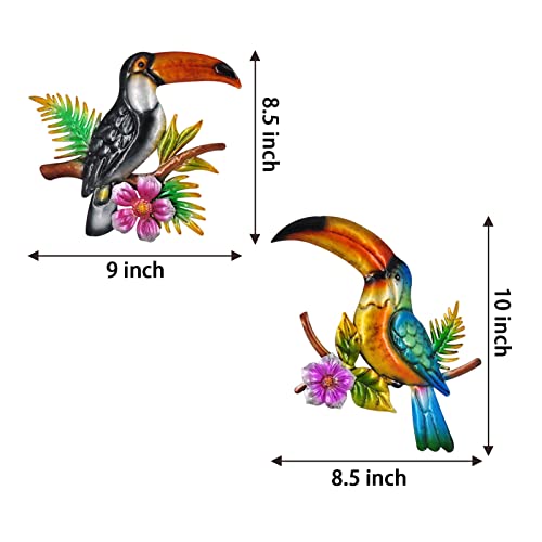 Metal Bird Wall Decor Toucan Tropical Outdoor Wall Art Suitable for Indoor and Outdoor Garden Fence Patio Decor. (2 Count)