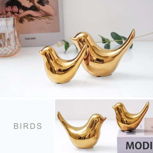 Gold Home Decor Small Birds Statues Modern Style Decorative Ornaments for Living Room Decor (2 Count)