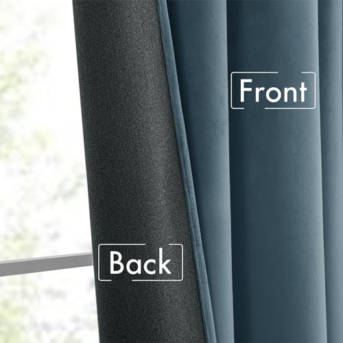 Stone Blue Velvet Pinch Pleat Blackout Curtains W52 X L108 Inches (2 Count)