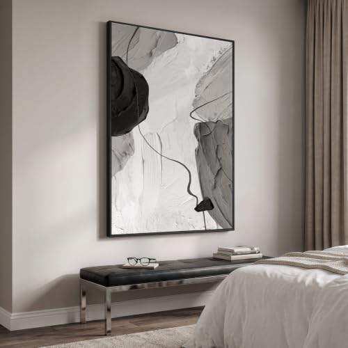 Extra Large Framed Black and White Neutral Abstract Wall Art Vertical 40x60