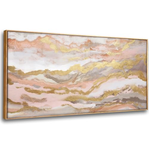 Abstract Pink Canvas Wall Art Framed Gold Abstract Line Artwork for Living Room Decor Canvas Art Bedroom Pictures Office Decoration for Wall 30x60in (10 Count)