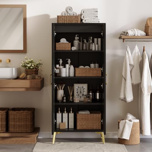 Tall Bathroom Storage Cabinet 57" Rattan Pantry Cabinet