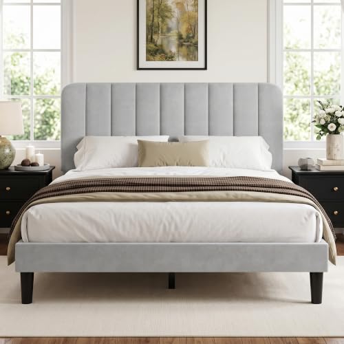 Full Size Bed Frame with Upholstered Headboard