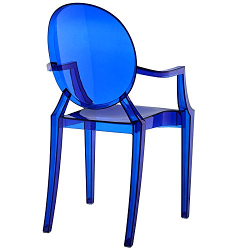 EEI-121-BLU Casper Modern Acrylic Stacking Kitchen and Dining Room Arm Chair in Blue - Fully Assembled