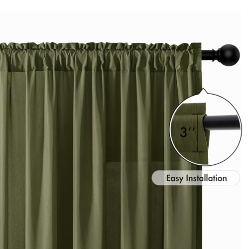 Olive Green Privacy Sheer Curtains 2 Panels 42W x 84L (2 Count)