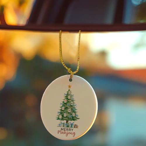 Blue Ribbon Mahjong Christmas Tree Ceramic Ornament Gifts