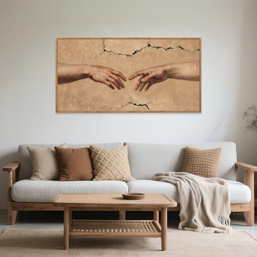 Hands of God Framed Canvas Wall Art 40x20 Inch