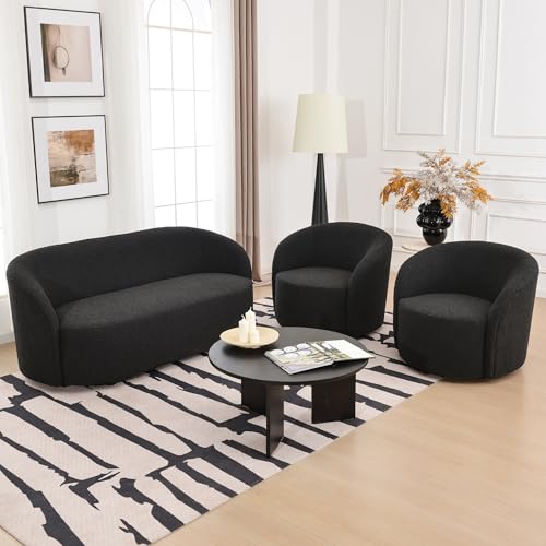34" Boucle Swivel Barrel Chair with 18" Ottoman Set (2 Count)