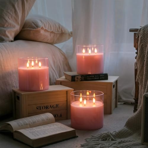 Pink Large Glass Flameless LED Candle