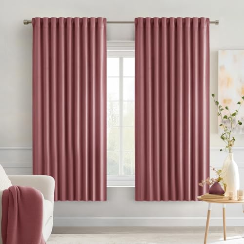 Dusty Rose Back Tab Blackout Curtains 52x63 Inches Long 2 Panels Set