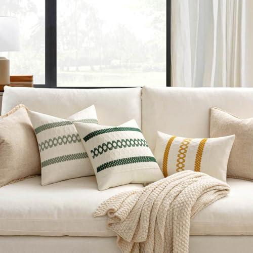 Set of 2 Mustard Yellow Boho Decorative Pillow Covers 18x18 Inch (2 Count)