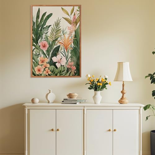 Boho Tropical Leaves Framed Canvas Wall Art