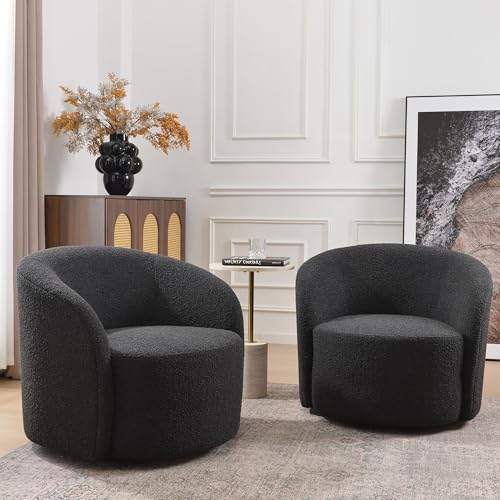 34" Boucle Swivel Barrel Chair with 18" Ottoman Set (2 Count)