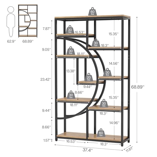 Industrial Bookshelf Bookcase with 9 Open Shelf