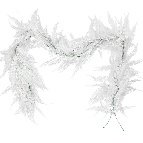 2Pcs 5.8Ft Artificial Fall Boston Fern Vines White Greenery Garland (5.8 Foot)