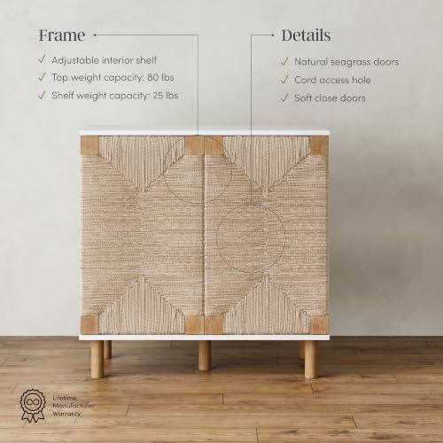 Beacon Accent Natural Sideboard Storage Cabinet with Adjustable Interior Shelf and Seagrass Doors