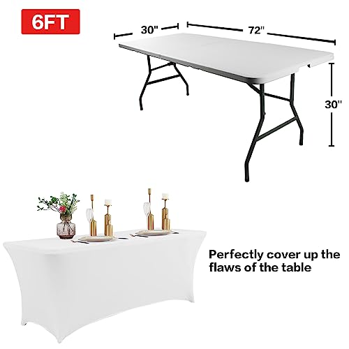 2 Pack 6FT Table Cloth for Rectangular Spandex White Table Cover (2 Count)