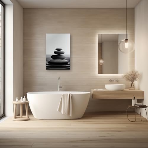 Zen Stone Canvas Wall Art Black and White Spa Stones Picture Print Modern Meditation Spirit Bathroom Decor Frame