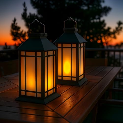 13 Inch Outdoor Decorative Lanterns with LED Candle Timer 2 Pack Black (2 Count)