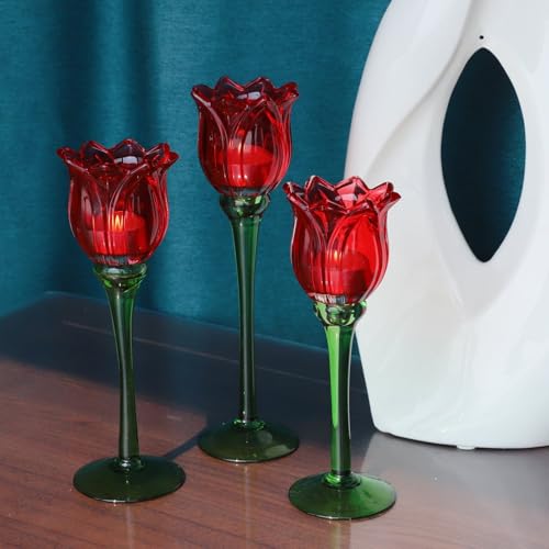 Red Tulips Tealight Candle Holder Set of 3 (3 Count)