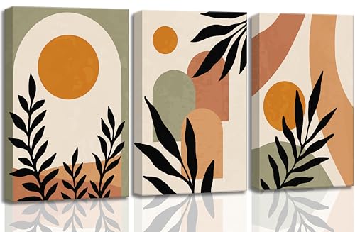 3 Pcs Mid Century Modern Boho Sun Canvas Wall Art 12x16in (3 Count)