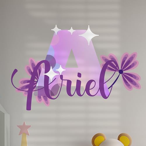 Custom Stickers Name & Initial Wall Decor with Purple Flower