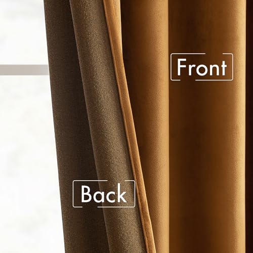 Fall Golden Brown Velvet Blackout Curtains Pinch Pleat 52" Wx90 L (2 Count)