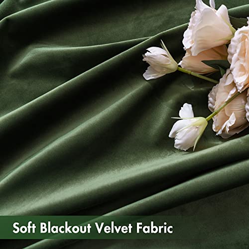 Olive Green Blackout Velvet Curtains Drapes 90 Inch Long 52"x90" (2 Count)