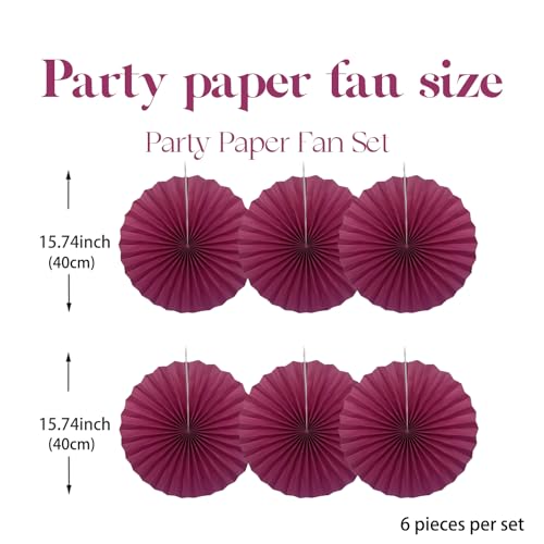 Wine Red Party Decorations 16inch Hanging Paper Fans Set DIY 6Pcs (6 Count)