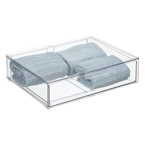 Wide Plastic Stackable Bathroom Storage Organizer Bin with Pull Out Drawer for Cabinet (2 Count)